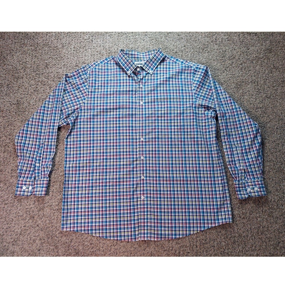 Oak Hill Wrinkle Free Button Down Shirt 1XLT Blue Plaid Mens Tall Long Sleeve